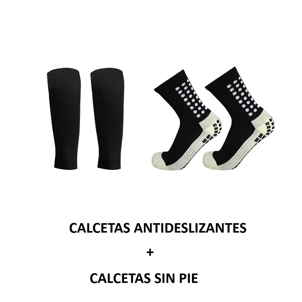 GENERICO - Medias Calcetas Futbol Antideslizante Set 2 + Pantorrillera - Negro Allinx