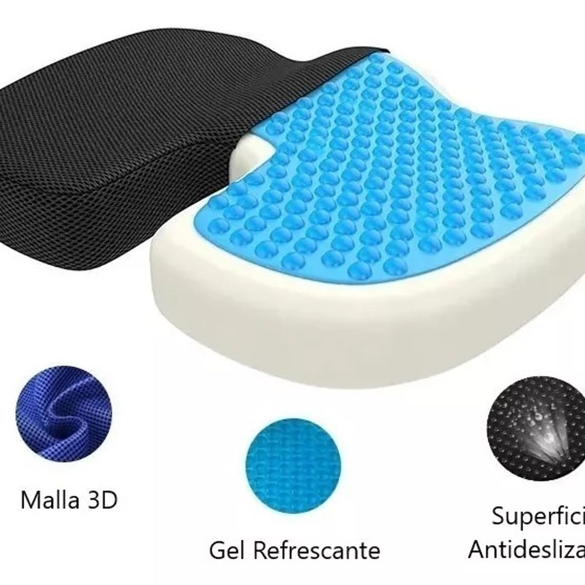GENERICO - Cojín Asiento Memory Foam Y Gel Ortopédico Coxis Ergonomico