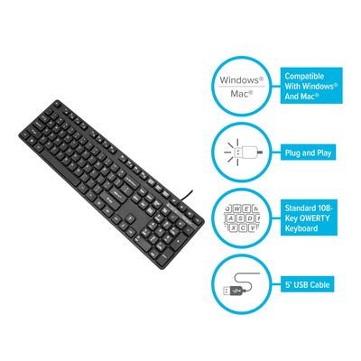 Imagen 2 del producto Teclado con Cable USB Estándar 108 Teclas QWERTY - Negro