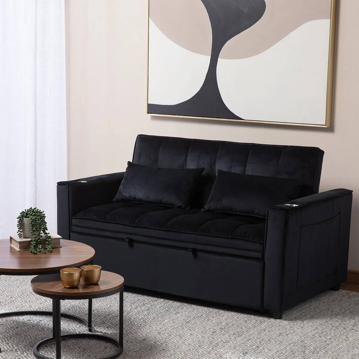 DANIELS - Sofá Cama 2 Cuerpos Moderno Dallas Negro KMP1BK