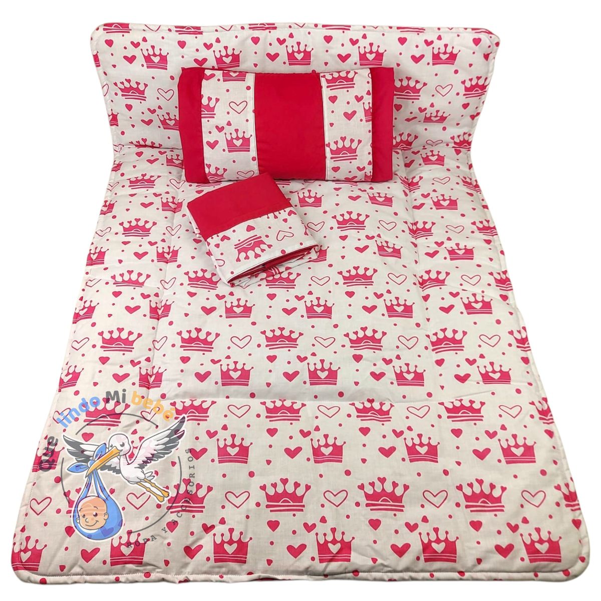 GENERICO - Set para Cuna Colecho BlancoFucsia Coronas