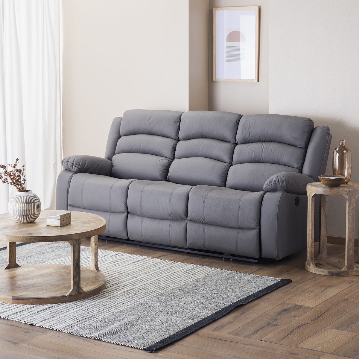 DANIELS - Sofá 3 Cuerpos Reclinable Moderno Gris New Praga 8041SFFGR