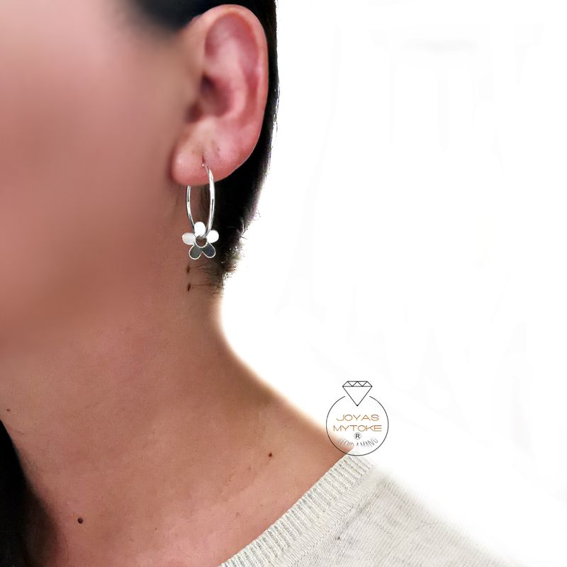 JOYAS MYTOKE - Aros Argolla Flor Plata Fina 925 Juvenil