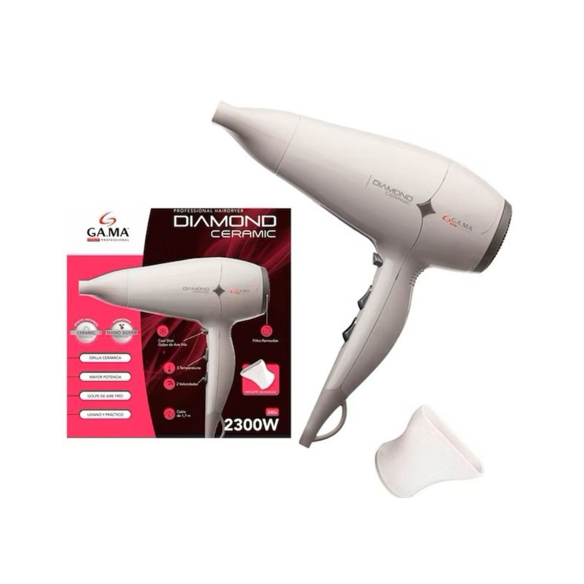 GAMA - Secador Gama Diamond Ceramic Nano Silver Efecto Antifrizz Blanco