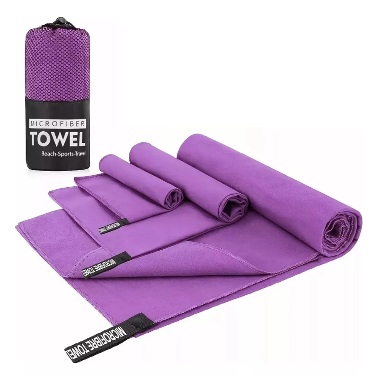 GENERICO - Set  de 3 Toallas Baño Viaje Microfibra Secado Rápido Morada Purple, Allinx