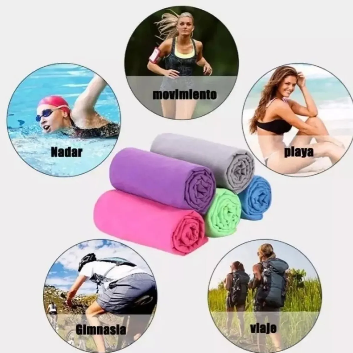 GENERICO - Set  de 3 Toallas Baño Viaje Microfibra Secado Rápido Morada Purple, Allinx