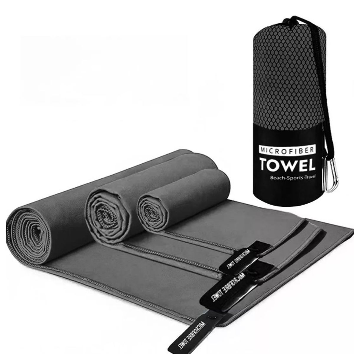 GENERICO - Set  de 3 Toallas Baño Viaje Microfibra Secado Rápido Gris Gray, Allinx