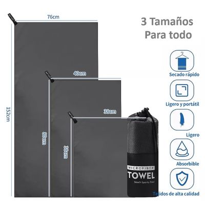 Imagen 2 del producto Set de 3 Toallas Baño Viaje Microfibra Secado Rápido Gris Gray, Allinx