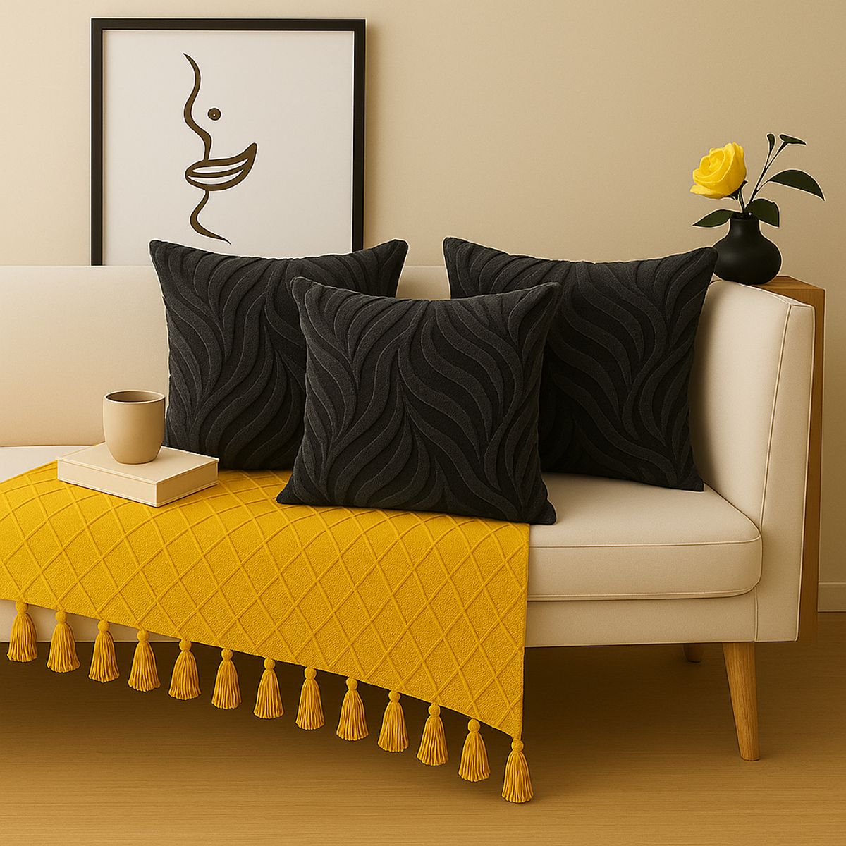 ALTERNATIVE - Pack 3 Fundas Cojín Relieve Gris Aterciopelada 45x45cm- 444