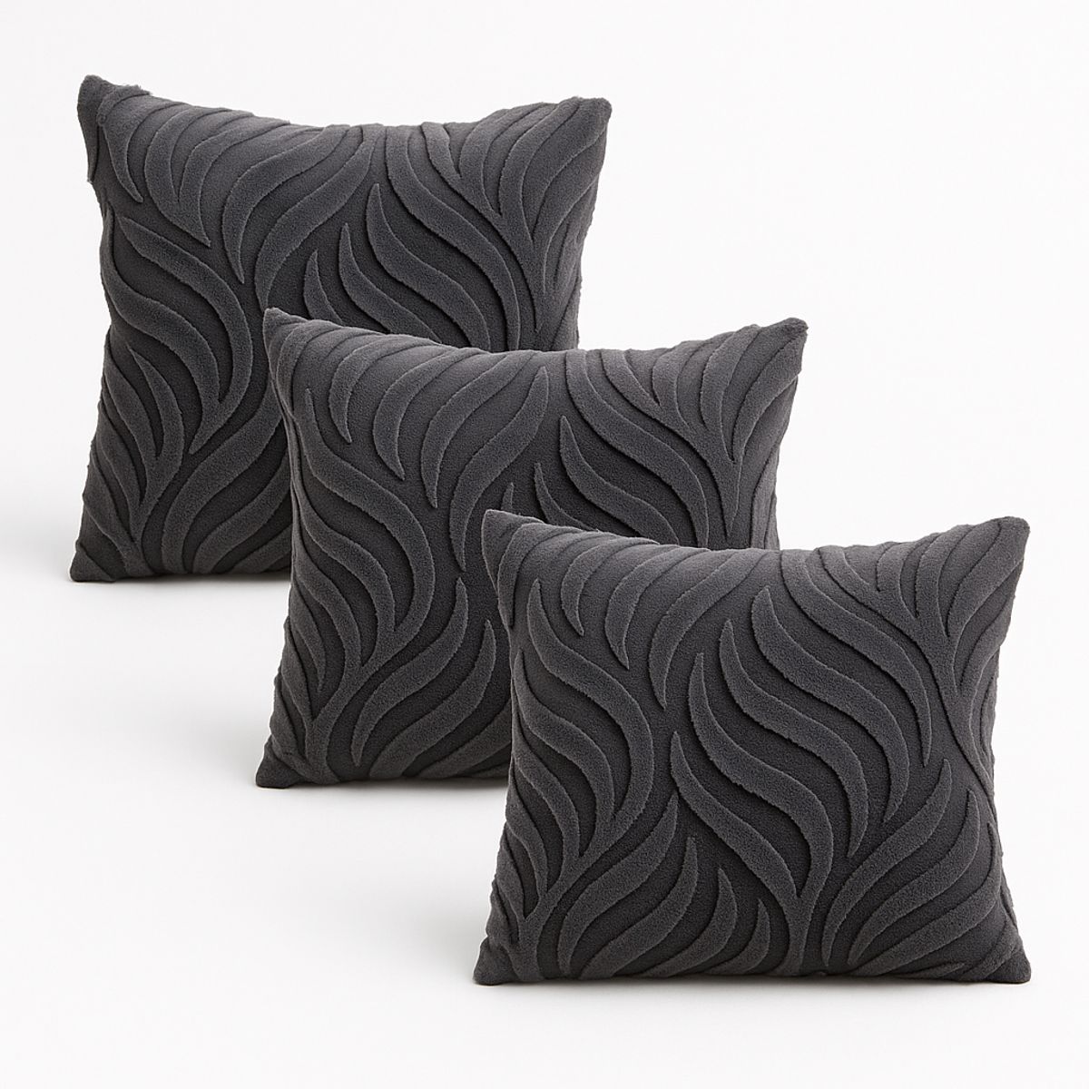 ALTERNATIVE - Pack 3 Fundas Cojin Textura Aterciopelada Relieve Gris 444