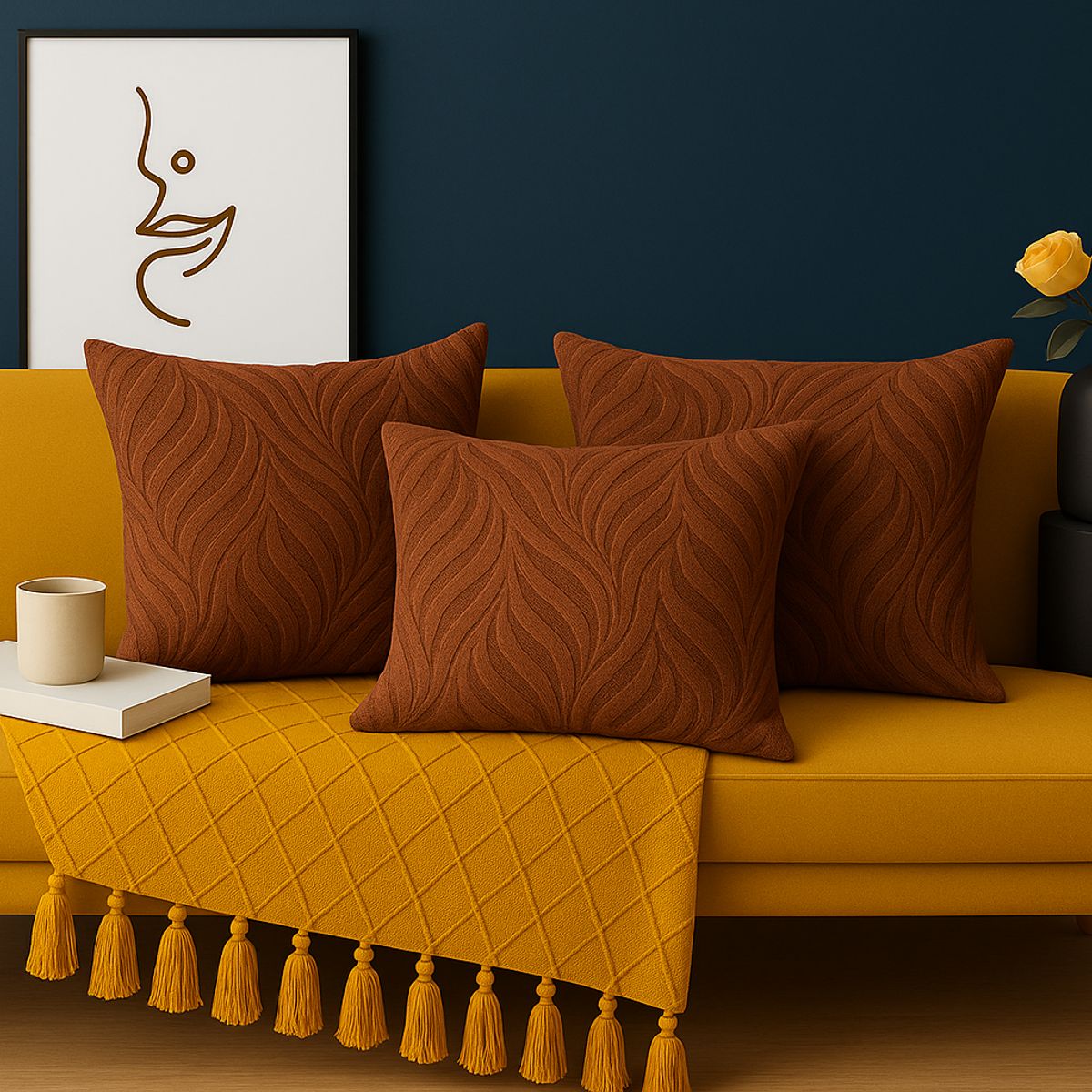 ALTERNATIVE - Pack 3 Fundas Cojin Café Textura Aterciopelada Relieve 449