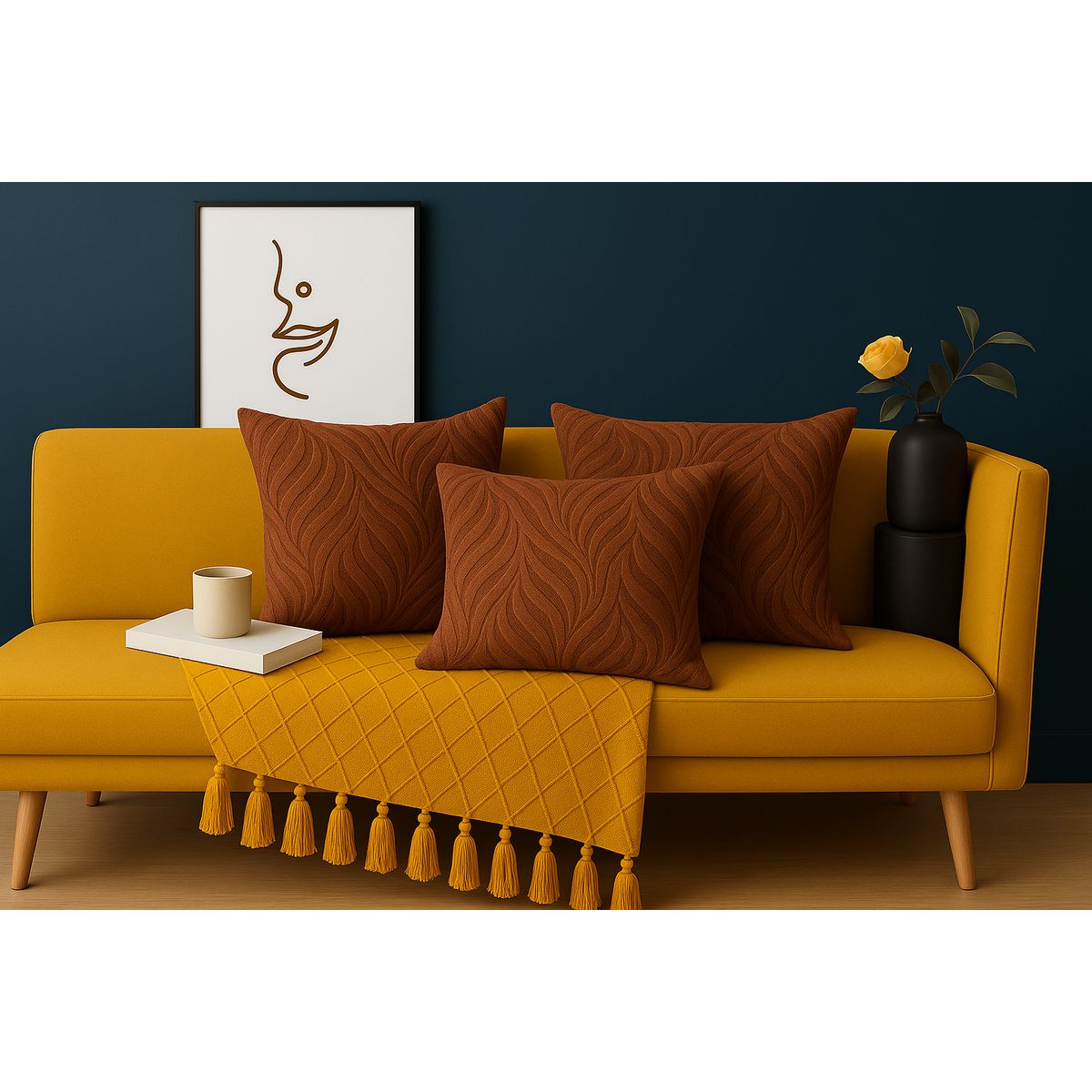 ALTERNATIVE - Pack 3 Fundas Cojin Café Textura Aterciopelada Relieve 449