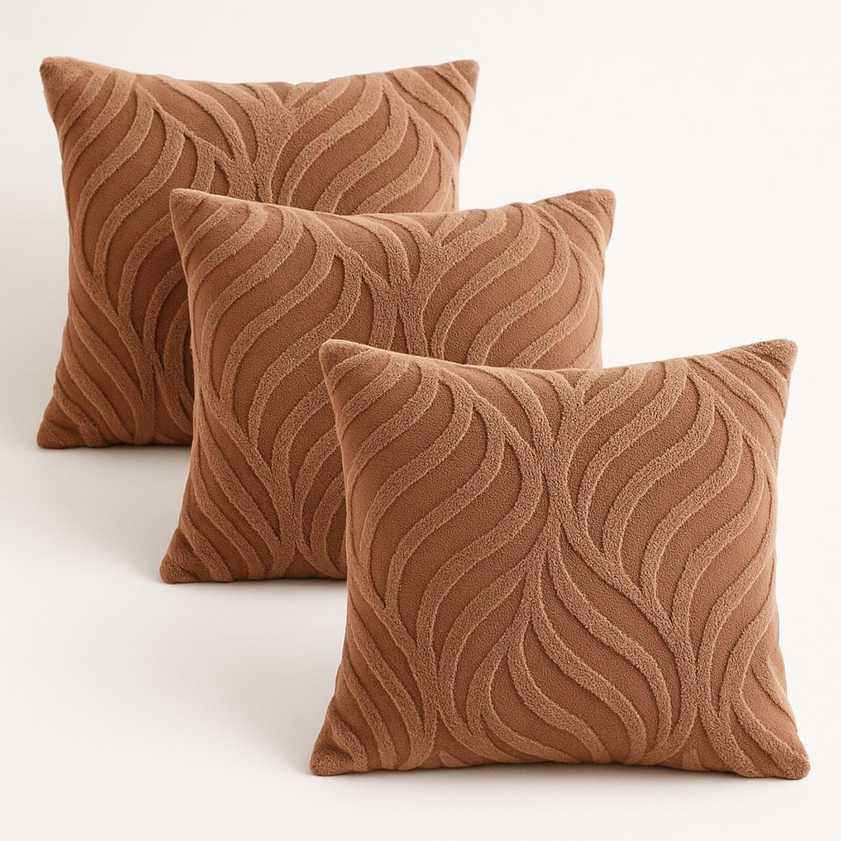 ALTERNATIVE - Pack 3 Funda 45x45cm Café Aterciopelada con Diseño Relieve-449