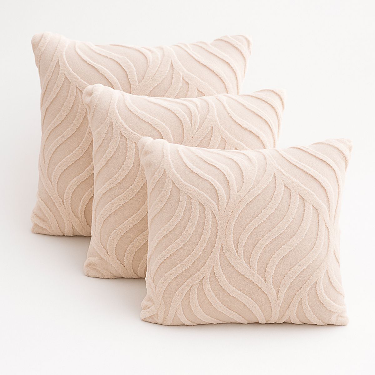 ALTERNATIVE - Pack 3 Fundas Cojín Beige-45x45cm Aterciopelada Relieve- 644