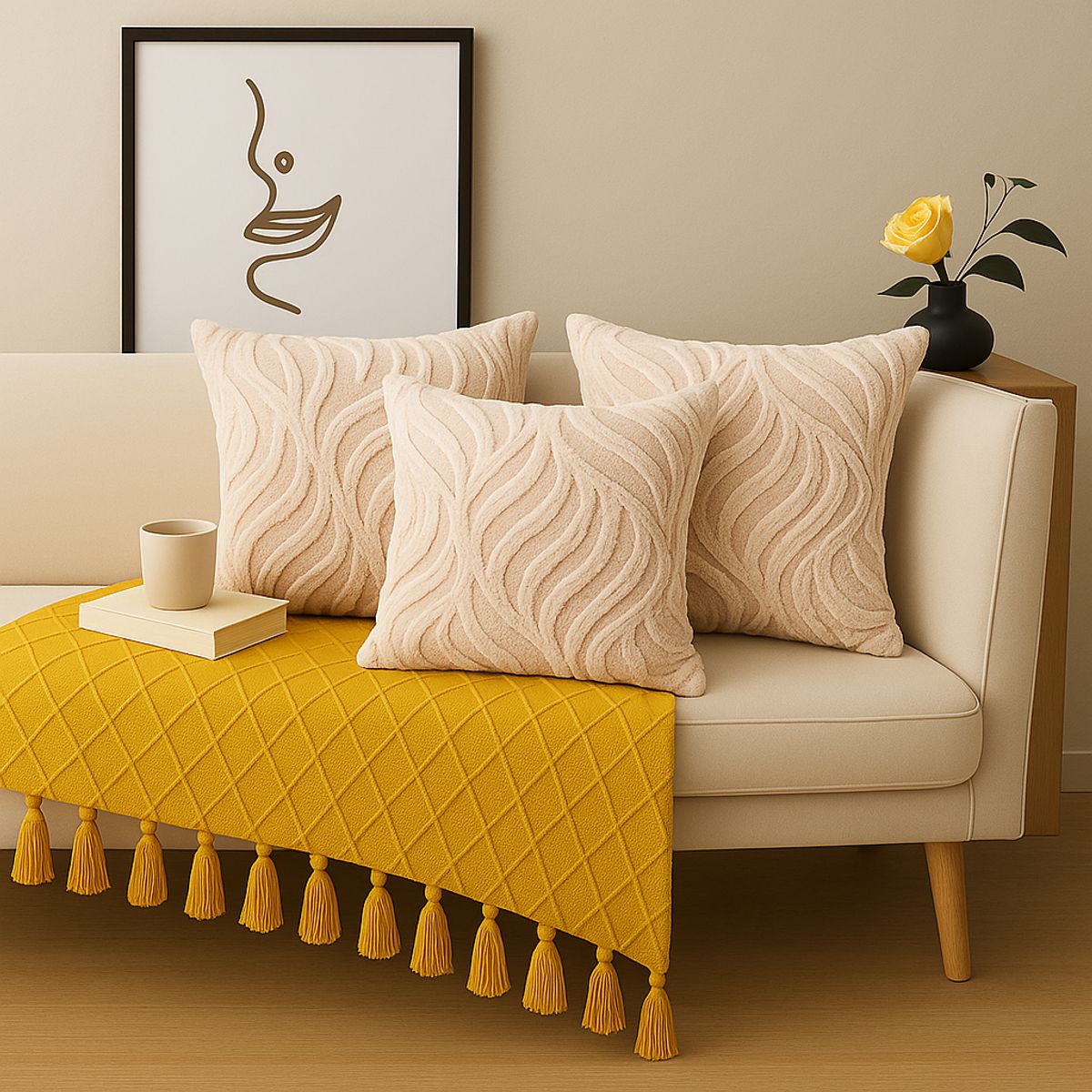 ALTERNATIVE - Pack 3 Fundas Cojín Beige-45x45cm Aterciopelada Relieve- 644