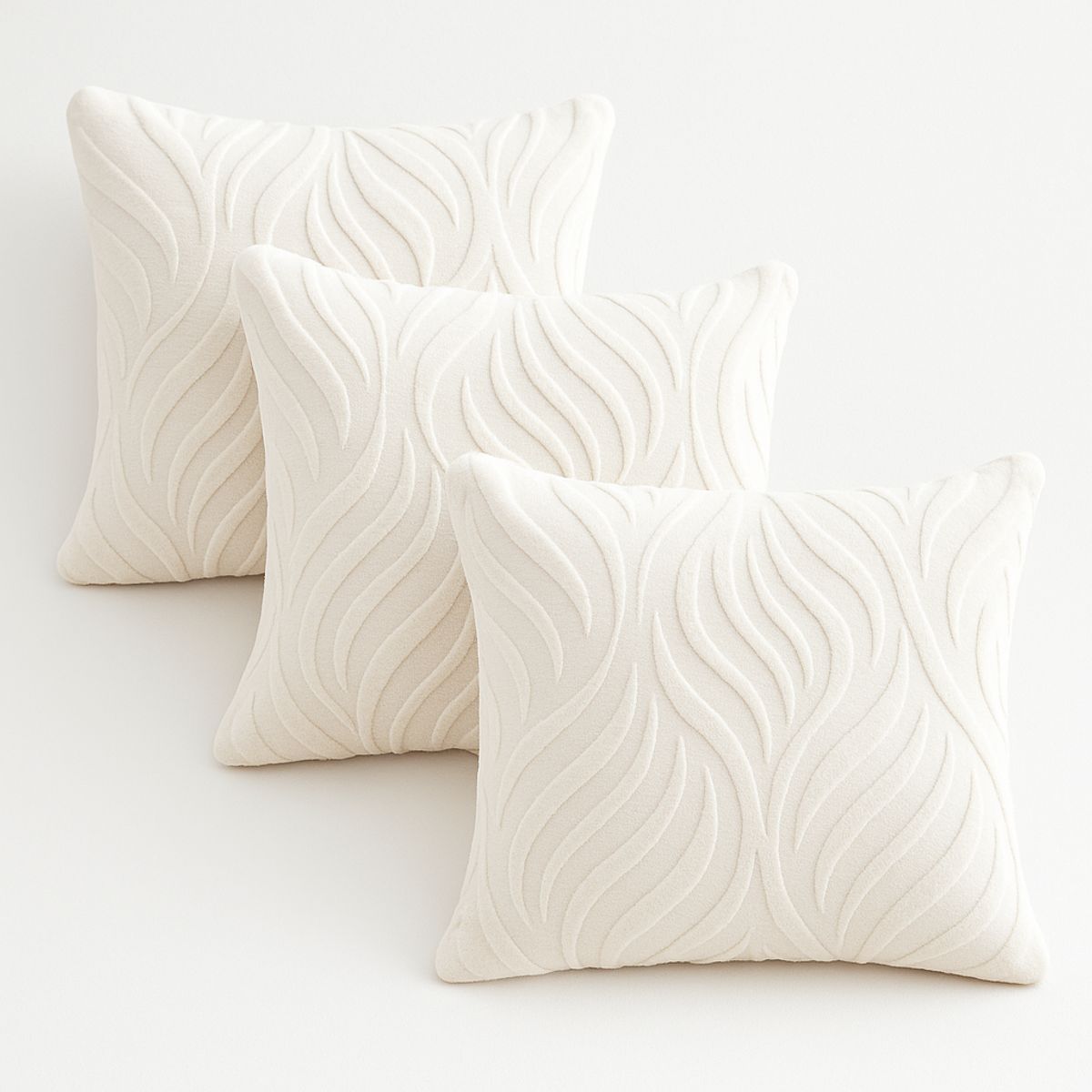 ALTERNATIVE - Pack 3 Funda Cojín Textura Aterciopelada-Blanca 45x45cm- 244