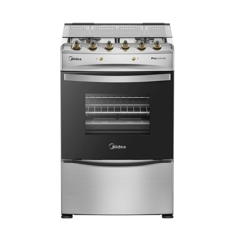 MIDEA Cocina a Gas Licuado y Natural 4 Quemadores 24 Pulgadas l Grill l Silver MCG-4QPI24NS