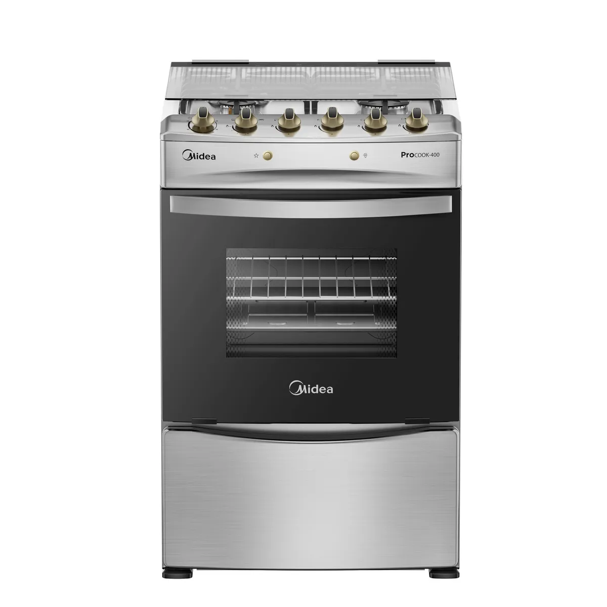 MIDEA - Cocina a Gas Licuado y Natural 4 Quemadores 24 Pulgadas/64 l Grill Silver MCG-4QPI24NS Midea