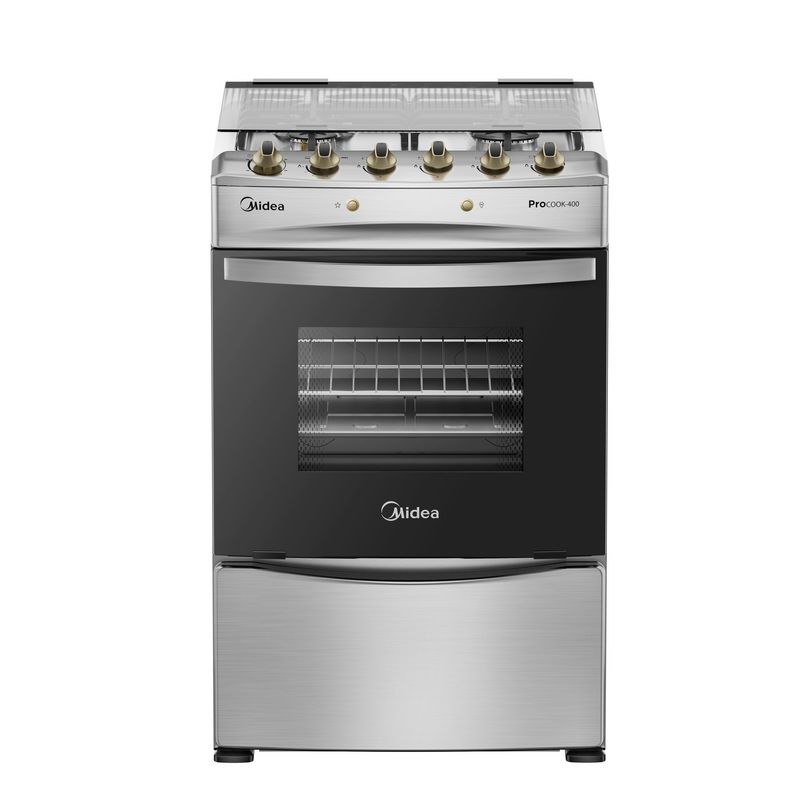 MIDEA - Cocina a Gas Licuado y Natural 4 Quemadores 24 Pulgadas/64 l Grill Silver MCG-4QPI24NS Midea