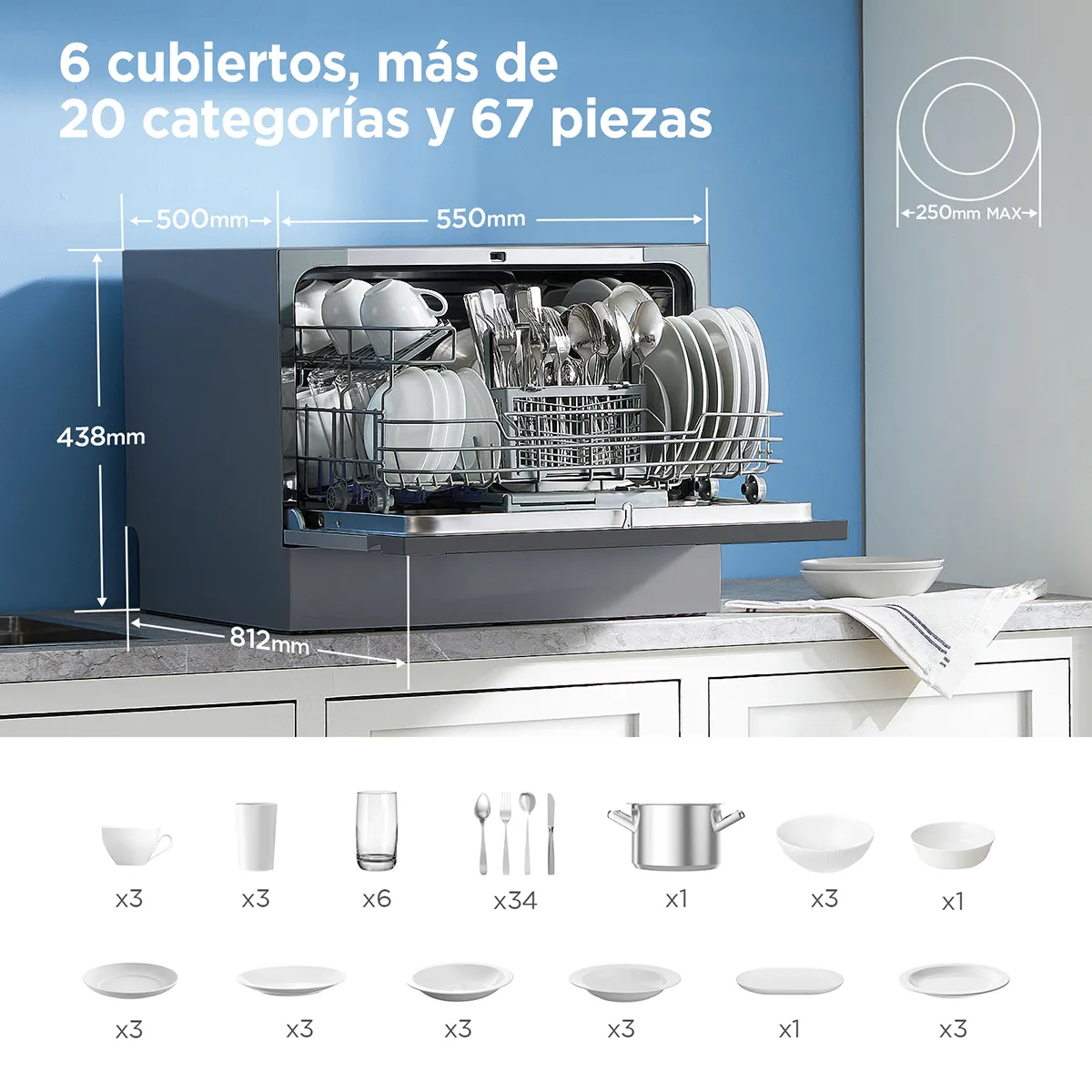 MIDEA - LAVAVAJILLA 6 CUBIERTOS WIFI SILVER MDWTF0602MS MIDEA