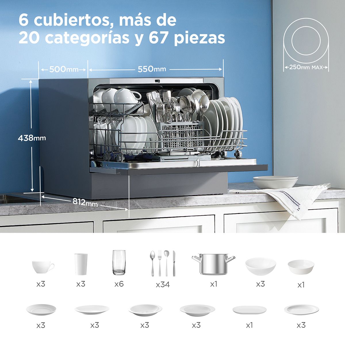 MIDEA - LAVAVAJILLA 6 CUBIERTOS WIFI SILVER MDWTF0602MS MIDEA