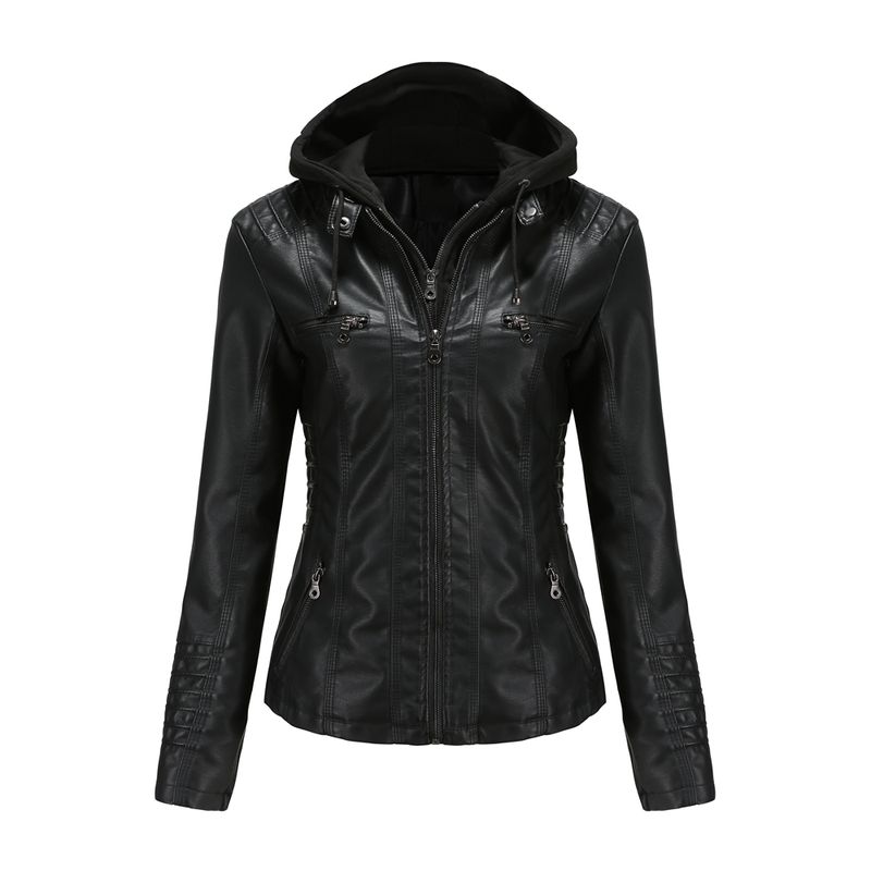 RURUTOTO - Chaqueta PU Con capucha Para Mujer Beige.