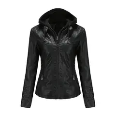 RURUTOTO - Chaqueta PU Con capucha Para Mujer Beige.