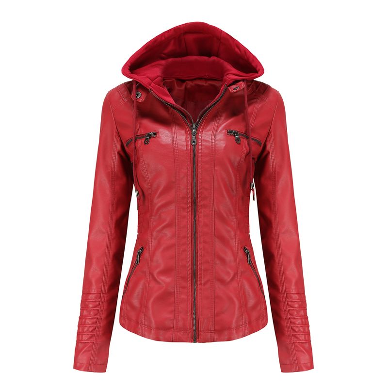 RURUTOTO - Chaqueta PU Con capucha Para Mujer Beige.