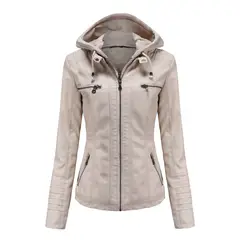 RURUTOTO - Chaqueta PU Con capucha Para Mujer Beige.
