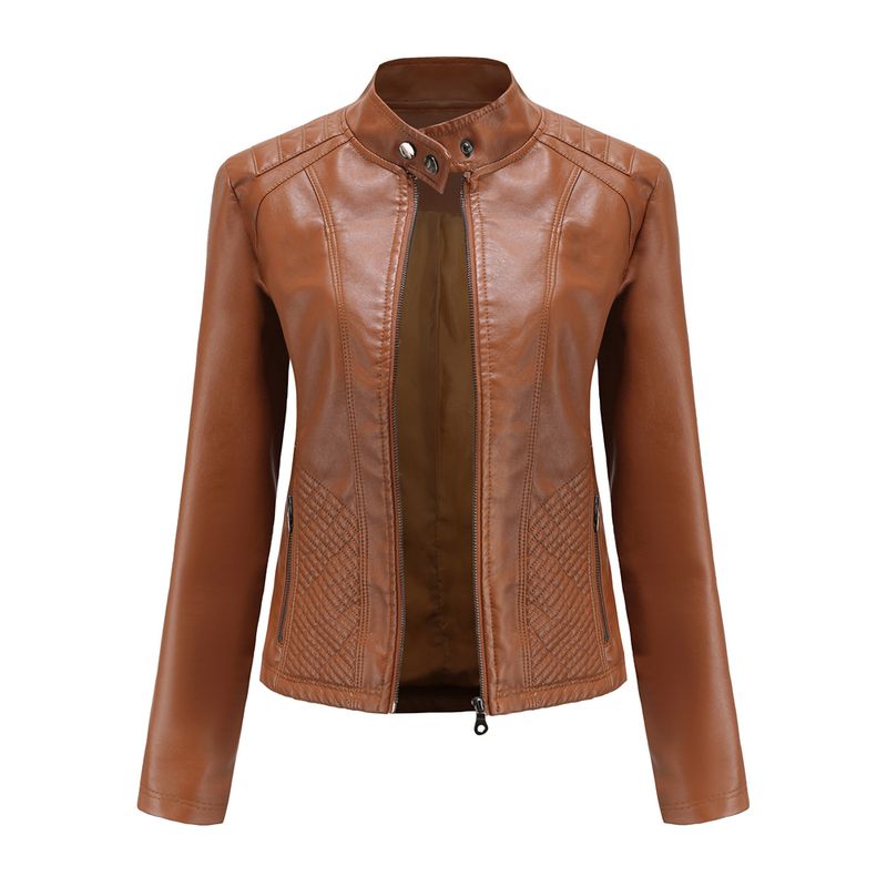 RURUTOTO - Chaqueta PU Biker Casual Mujer Negro.