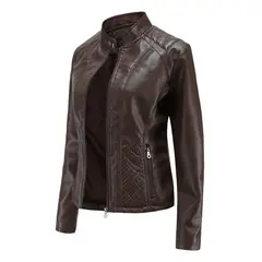 RURUTOTO - Chaqueta PU Biker Casual Mujer Negro.
