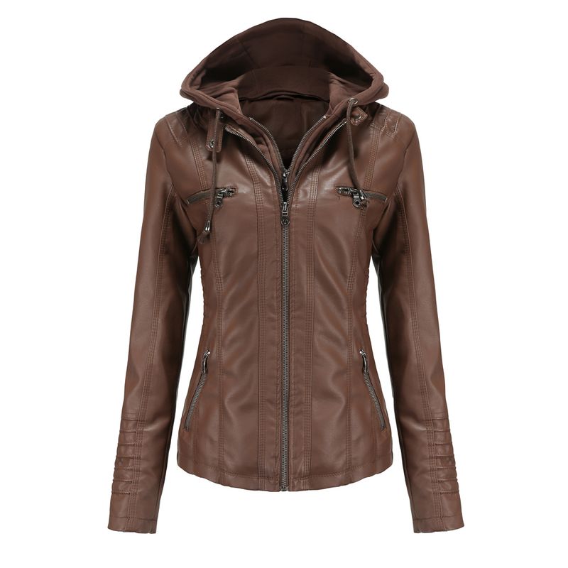 RURUTOTO - Chaqueta PU Con capucha Para Mujer Beige.