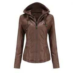 RURUTOTO - Chaqueta PU Con capucha Para Mujer Beige.