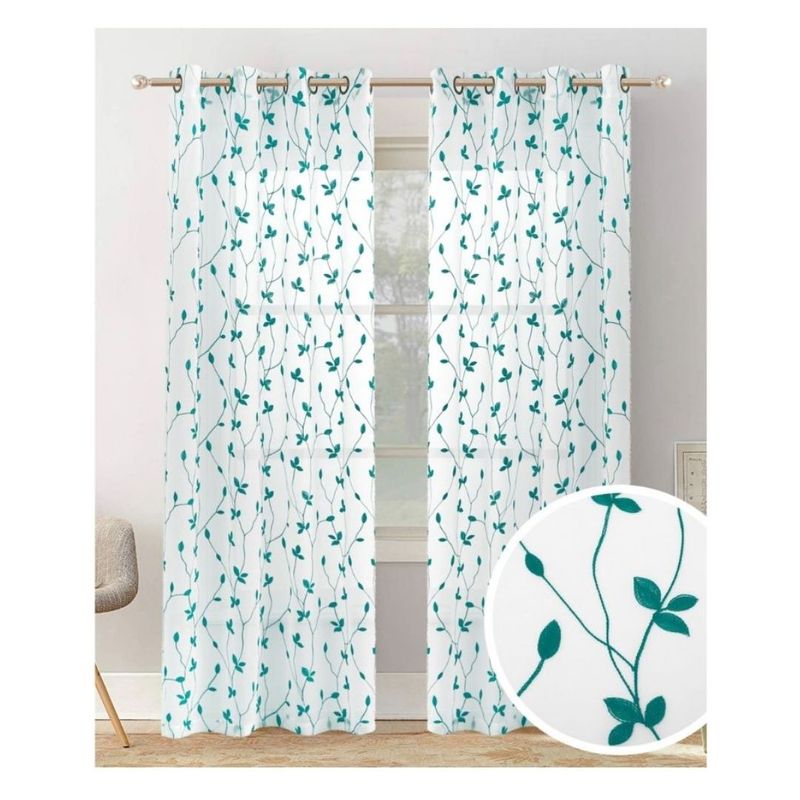 GENERICO - Cortina Velo Visillo Bordado 140 x 230 cm 2 Paños - Tres Hojas M1013