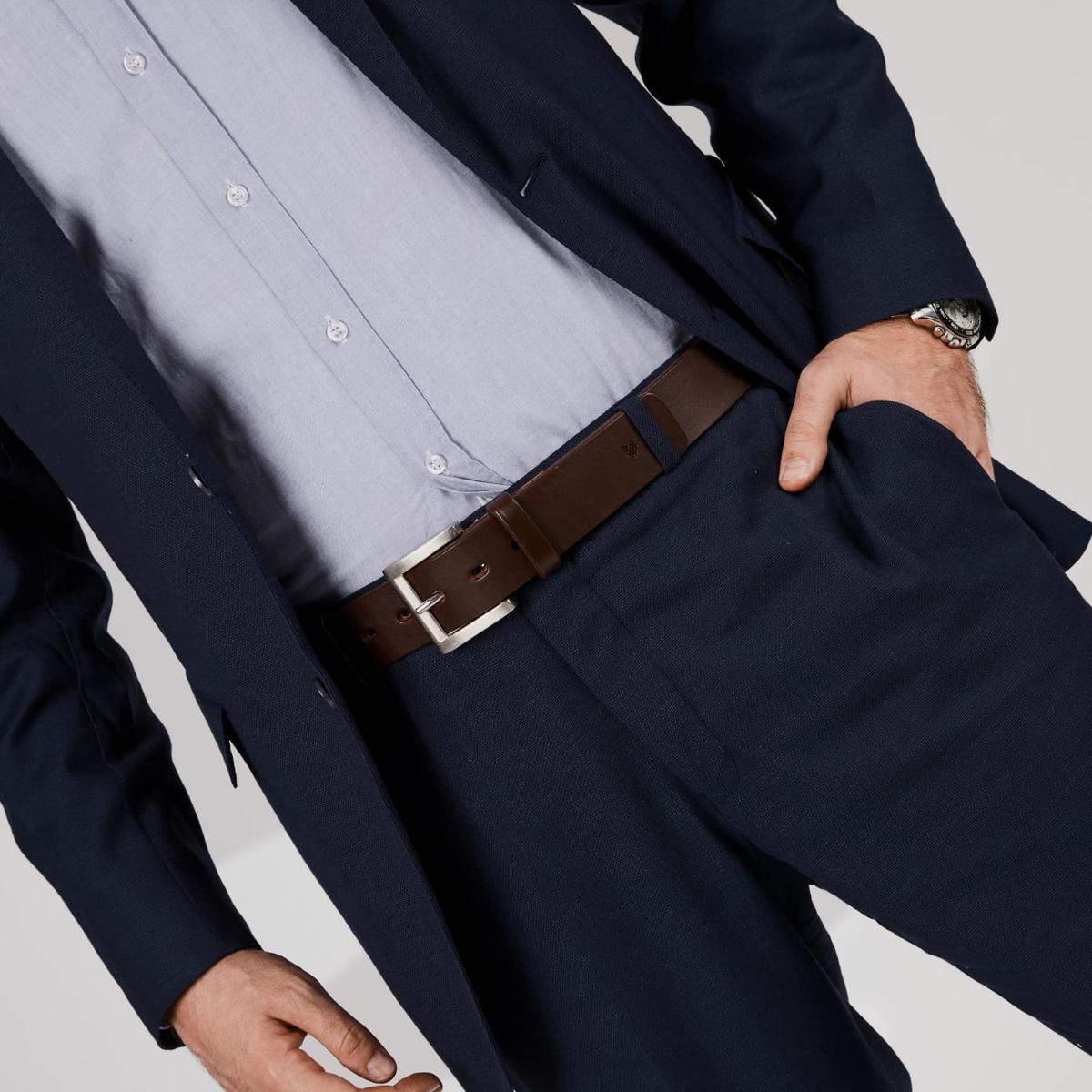 VEROZ - Cinturon Hombre De Cuero Liso Casual Cafe Véroz