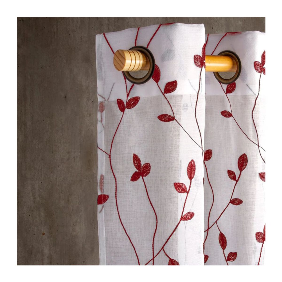 GENERICO - Cortina Velo Visillo Bordado 140 x 230 cm 2 Paños - Burdeo Hojas M1013