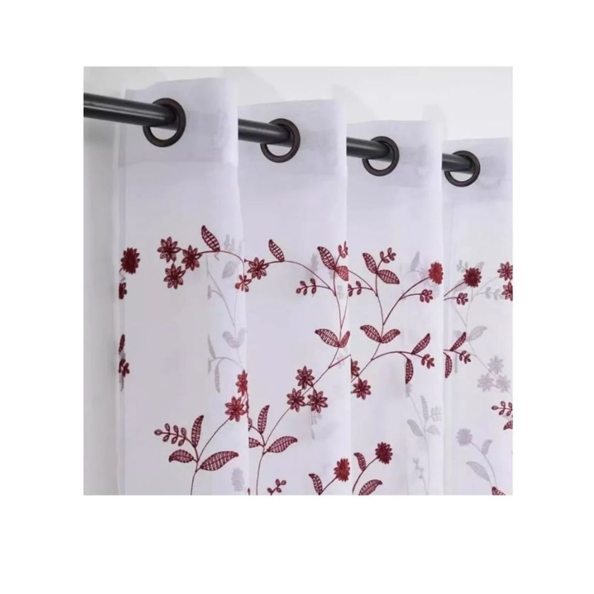 GENERICO - Cortina Velo Visillo Bordado 140 x 240 cm 2 Paños - Jazmín Burdeo