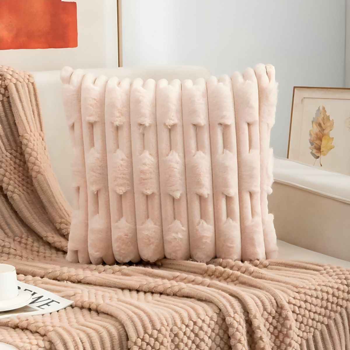 ALTERNATIVE - Funda Cojín Relieve - Beige Aterciopelada 45x45 cm - 448.