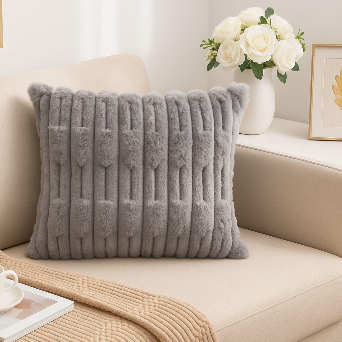 ALTERNATIVE - Funda Cojín Relieve - Gris Aterciopelada 45x45 cm - 448