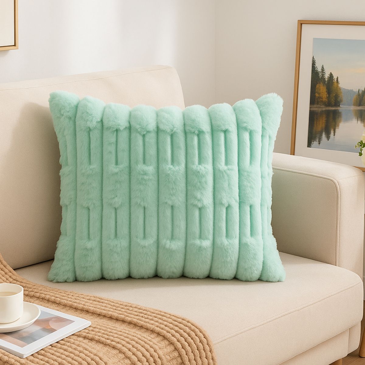 ALTERNATIVE - Funda Cojín Relieve - Turquesa Aterciopelada 45x45 cm - 448.