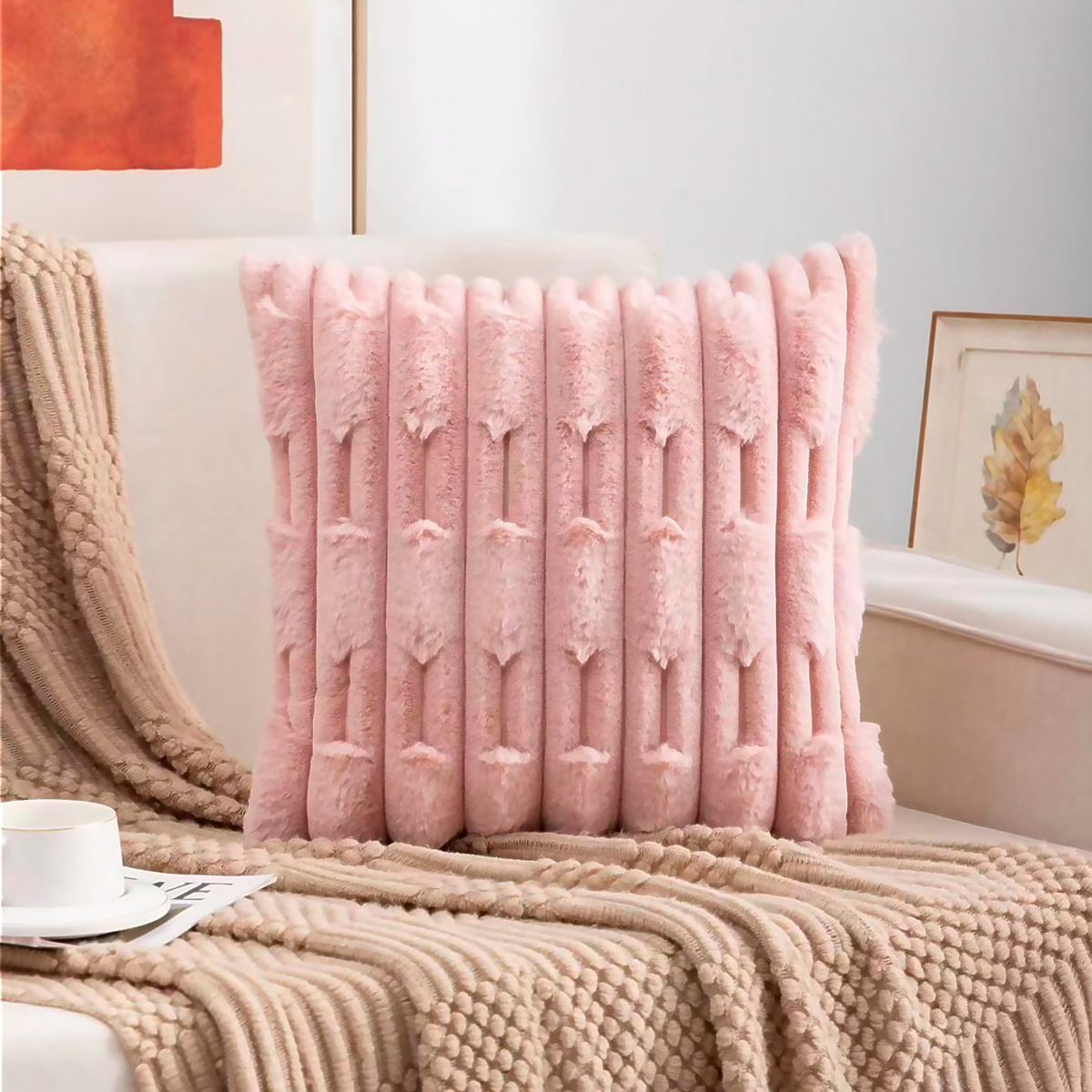 ALTERNATIVE - Funda Cojín Relieve - Rosa Aterciopelada 45x45 cm - 448