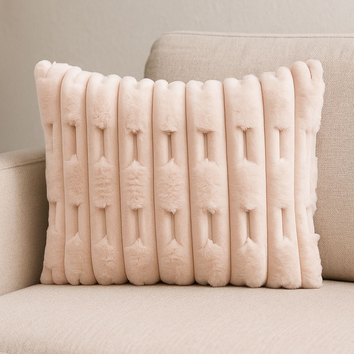 ALTERNATIVE - Funda Cojín Relieve - Beige Aterciopelada 45x45 cm - 448.