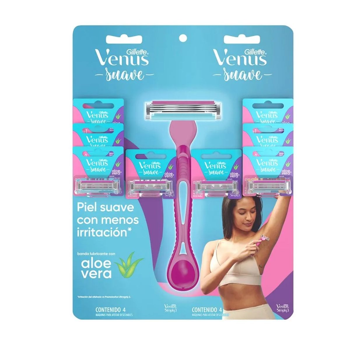 GILLETTE - Pack X4 Maquina De Afeitar Gillette Venus Suave Aloe Vera