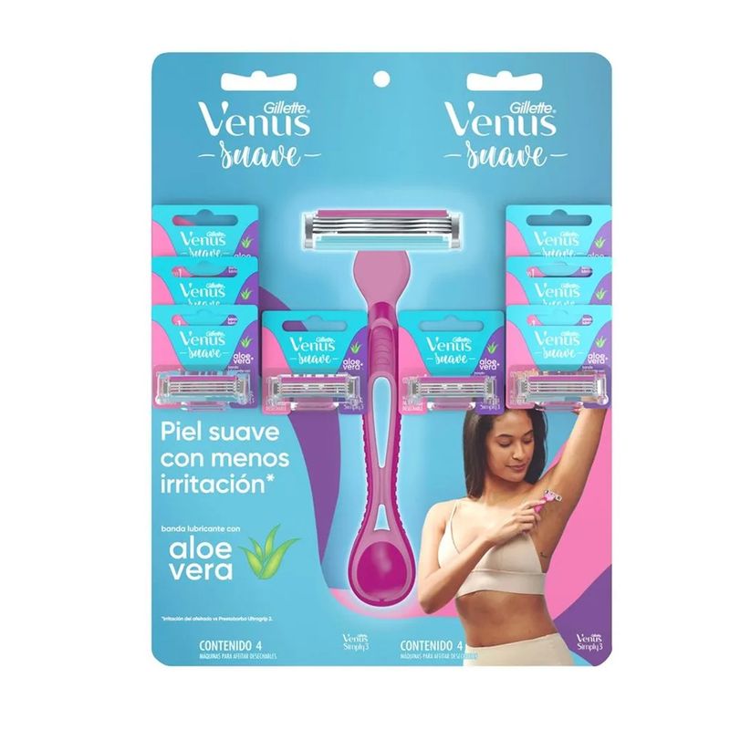 GILLETTE - Pack X4 Maquina De Afeitar Gillette Venus Suave Aloe Vera.-