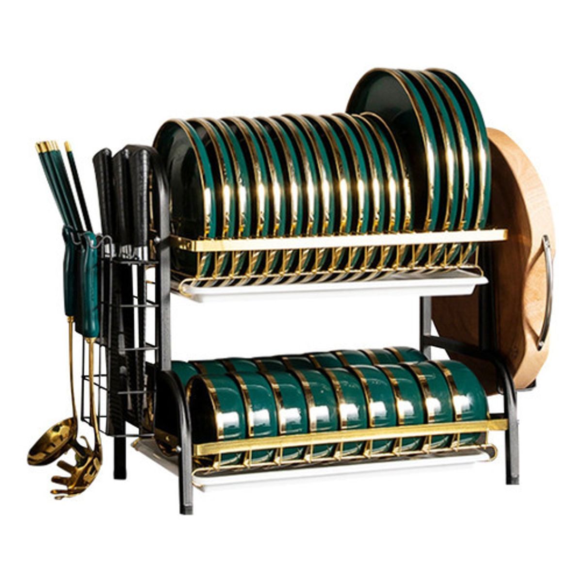 GENERICO - Escurridor Trastes Grande De Trastes Inoxidable 2 Niveles Negro