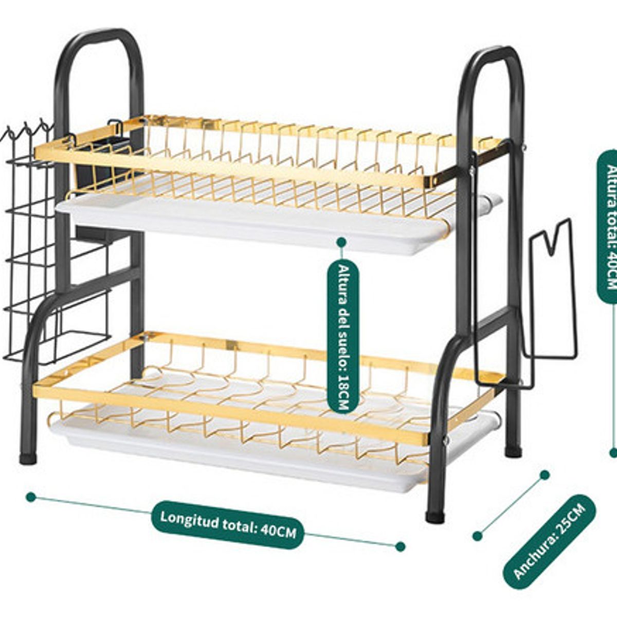 GENERICO - Escurridor Trastes Grande De Trastes Inoxidable 2 Niveles Negro