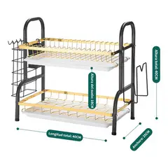 GENERICO - Escurridor Trastes Grande De Trastes Inoxidable 2 Niveles Negro