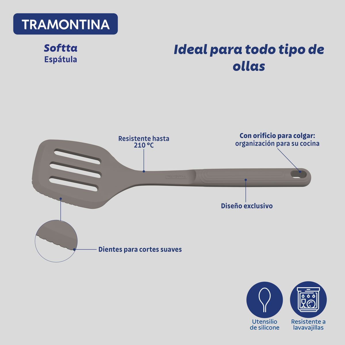 TRAMONTINA - Espátula Abierta Tramontina Softta en Silicona Gris