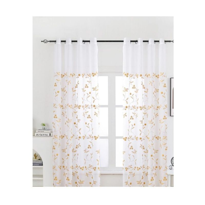 GENERICO - Cortina Velo Visillo Bordado 140 x 240 cm 2 Paños - Jazmín Dorado