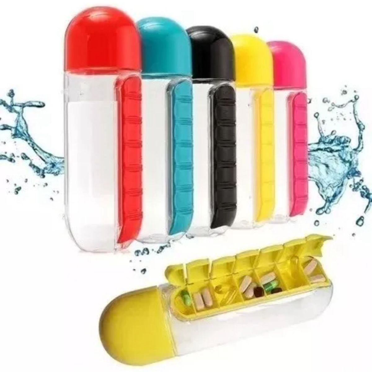 GENERICO - BOTELLA DE DE AGUA ORGANIZADOR PASTILLERO 600ML